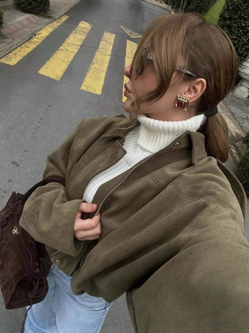 Oversize Wildlederimitat-Jacke