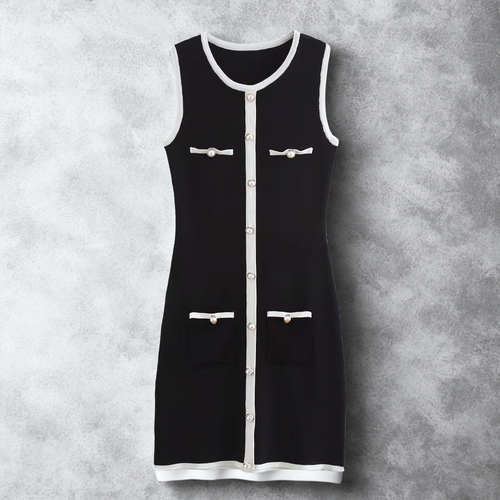 Old Money Tweed Kleid mit Perlenknöpfen