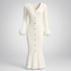 Knitted dress with faux fur sleeves