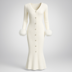 Knitted dress with faux fur sleeves