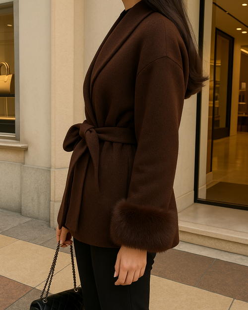 Odysée Wollmantel mit Kunstfellmanschetten