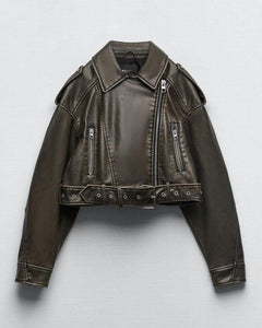 Cropped PU Lederjacke